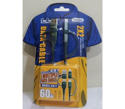 Chargers + Cables Yookie Smart Charging 2X2 CB11 60W_ USB_C Or USB To USB _C Or Lighting Cable Green